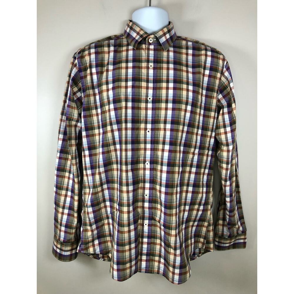 Bugatchi Uomo Men’s Button Down Shirt Size M Long Sleeve Multi Colored Plaid